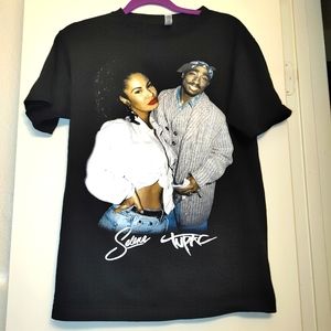 Tupac and Selena T shirt, sz Small, ( unisex so fits a little bigger )black
